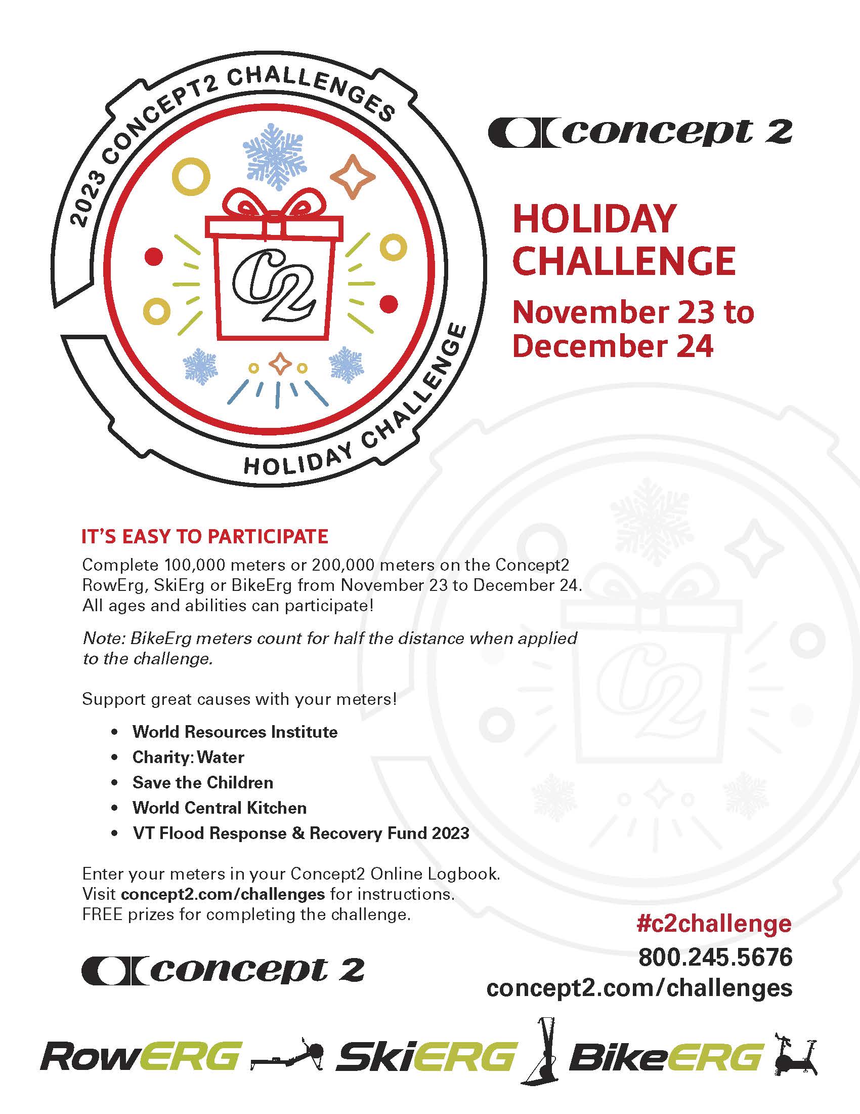 2023 Concept2 Holidy Challenge information